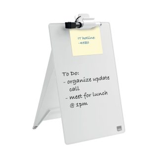 Pizarra de sobremesa de cristal, blanca, A4