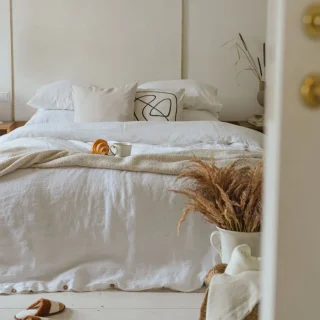 Juego de ropa de cama de lino lavado premium  (1 DC+2 fundas de almohada)