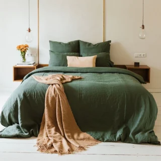 Juego de ropa de cama de lino lavado premium (1 DC+2 fundas de almohada)