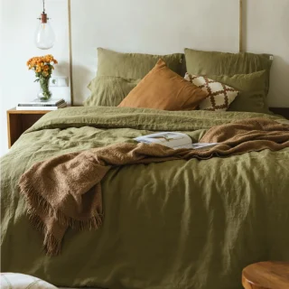 Juego de ropa de cama de lino lavado premium (1 DC+2 fundas de almohada)