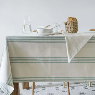 Mantel algodón reciclado rayas – eucalipto